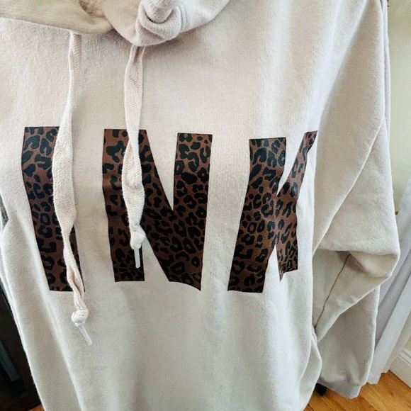Women’s Oatmeal and Leopard Print VS PINK Hoodie - Picture 3 of 6
